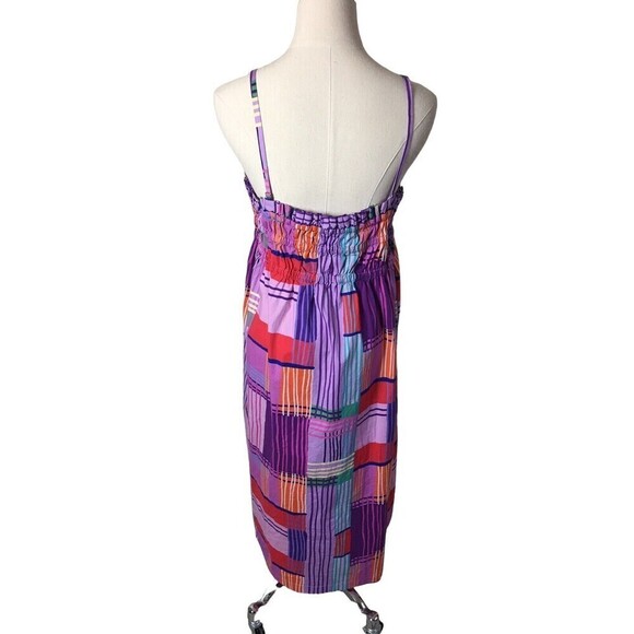 Eloqui Size 14 Shift Dress Smocked Bodice Empire Gathered Color Block Midi Large - Picture 6 of 9
